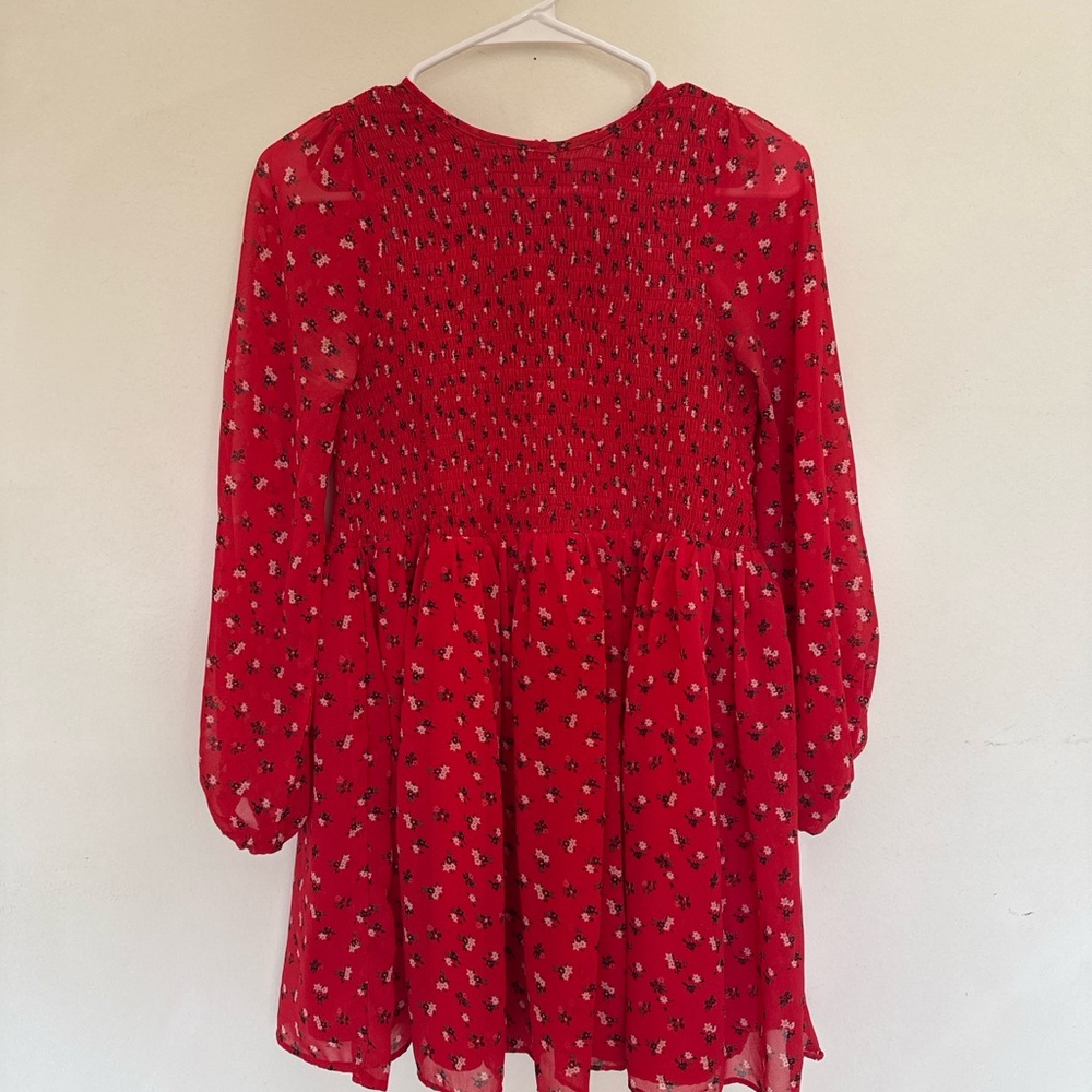 ASOS Red Floral Long Sleeve Dress